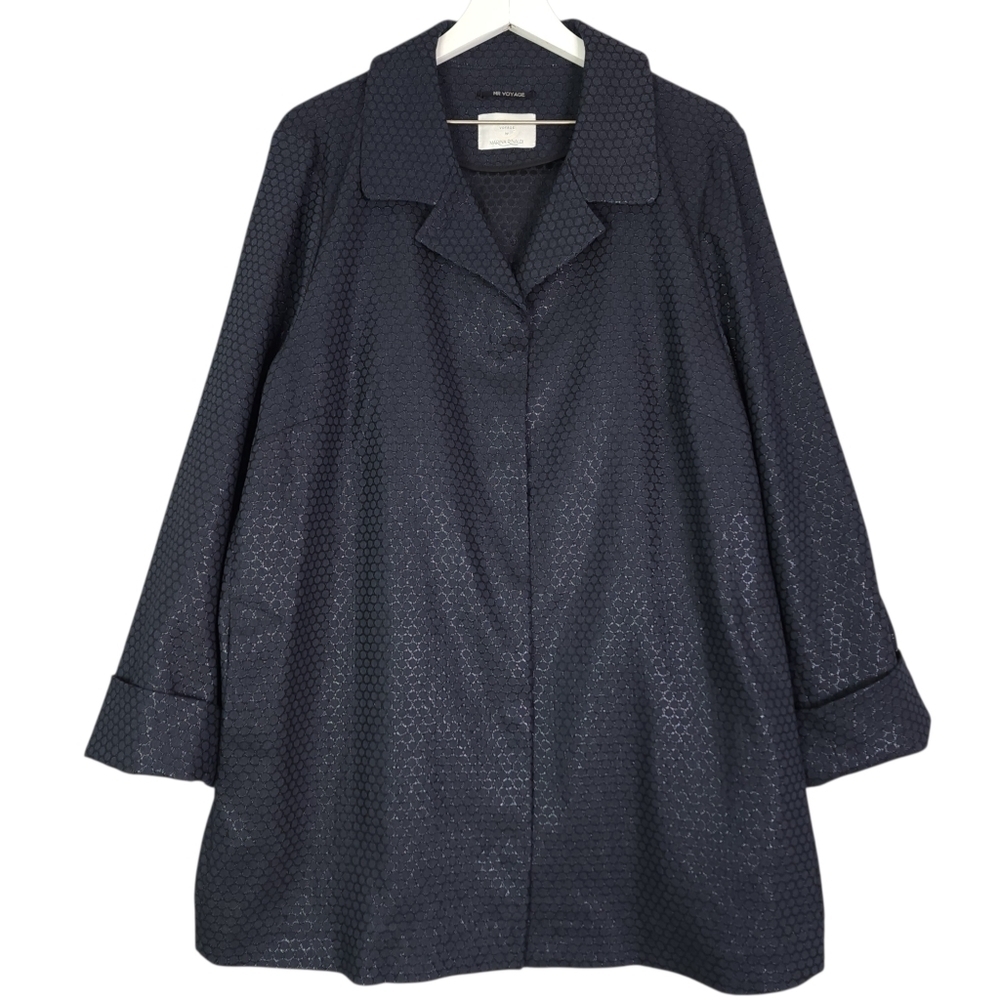 Voyage By Marina Rinaldi Jacquard Duster Navy Coat
